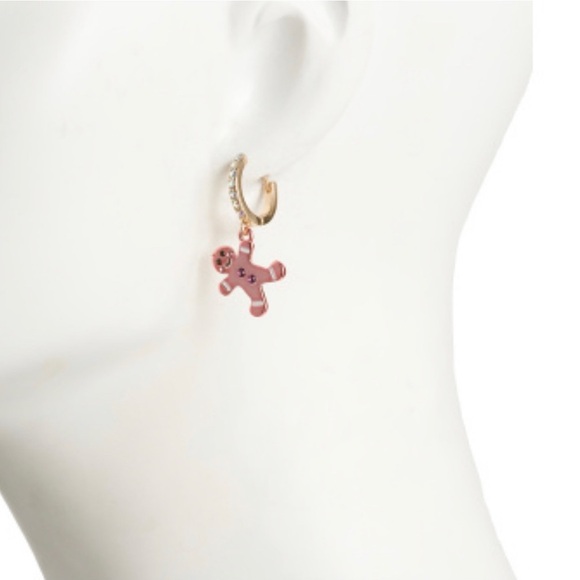 NWT Betsey Johnson Gingerbread Huggie Drop Earrings - Picture 2 of 5